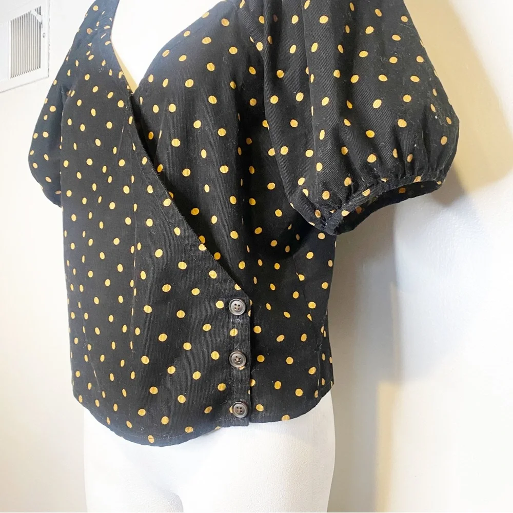 Madewell | NWT Corduroy Puff-Sleeve‎ Wrap Top in Oval Dot NC814 Sz. S